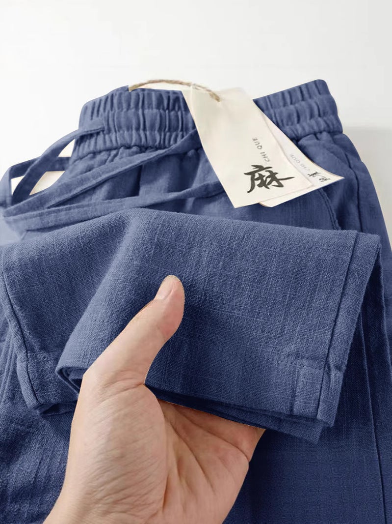 سروال لينين للرجال 2025 صيفي رقيق من القطن واللينين، سروال راميه قماش غير رسمي، سروال فضفاض مستقيم طويل - Image 5